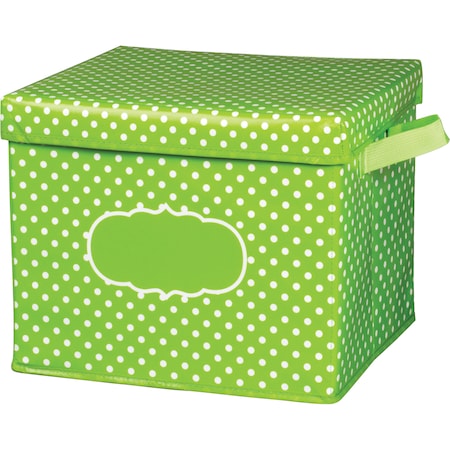 Teacher Created Resources Shelf Storage Bin, Vinyl, Geen/Polka Dot, 10.5 in H, 13 in W, 12 in L TCR20820